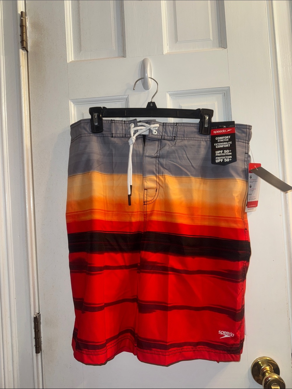 Speedo Red Orange Gradient Striped Men’s Swim Board Shorts